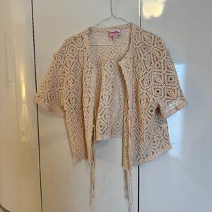 Tie-Front Crochet Shirt - Future Collectiv with Alani Noelle Tan Sz L